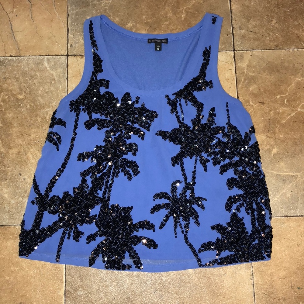 Express sequin palm tree tank